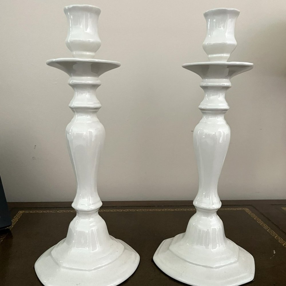 White Candlestick Holders - Set of 2